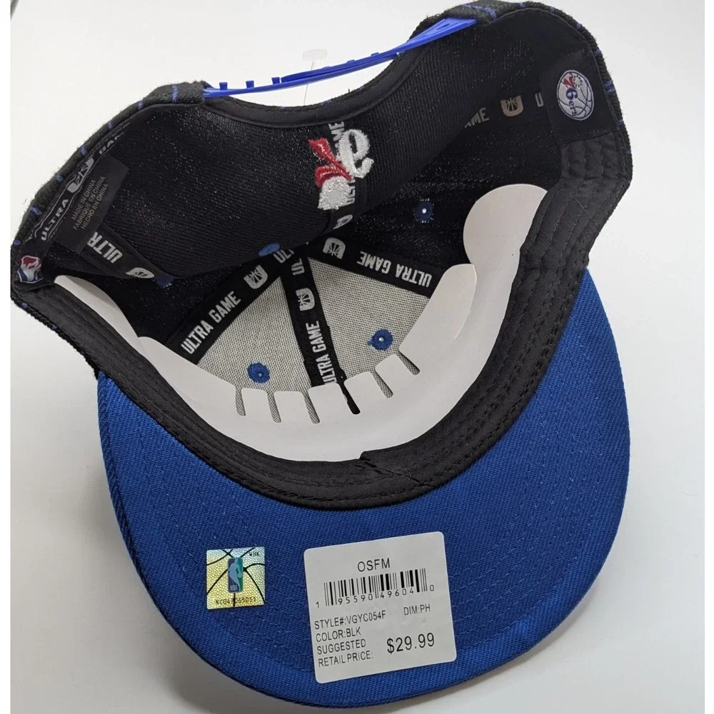 NWT Ultra Game Philadelphia 76ers‎ Hat Cap Pinstripe Black Blue Snapback NBA